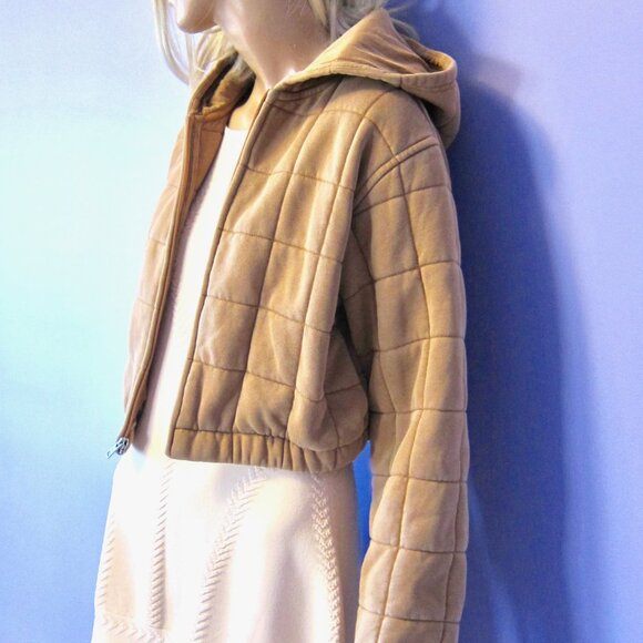 TNA COZY BOYFRIEND BROWN QUILTED CROPPED JACKET HOOD POCKETS 2XS - Picture 2 of 8